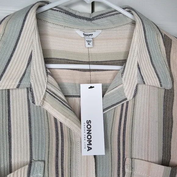 Sonoma Button Down Striped Tank Top Sz xl - Picture 2 of 11